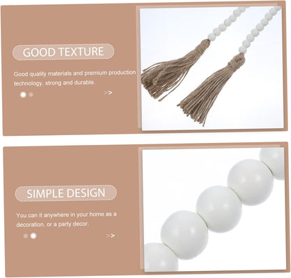 IMIKEYA Wooden Beads Garland: Farmhouse Wood Bead Garland with Tassels Boho Wall Hanging for Home Decor Tiered Tray Rustic Wood Prayer for Coffee Table Decor