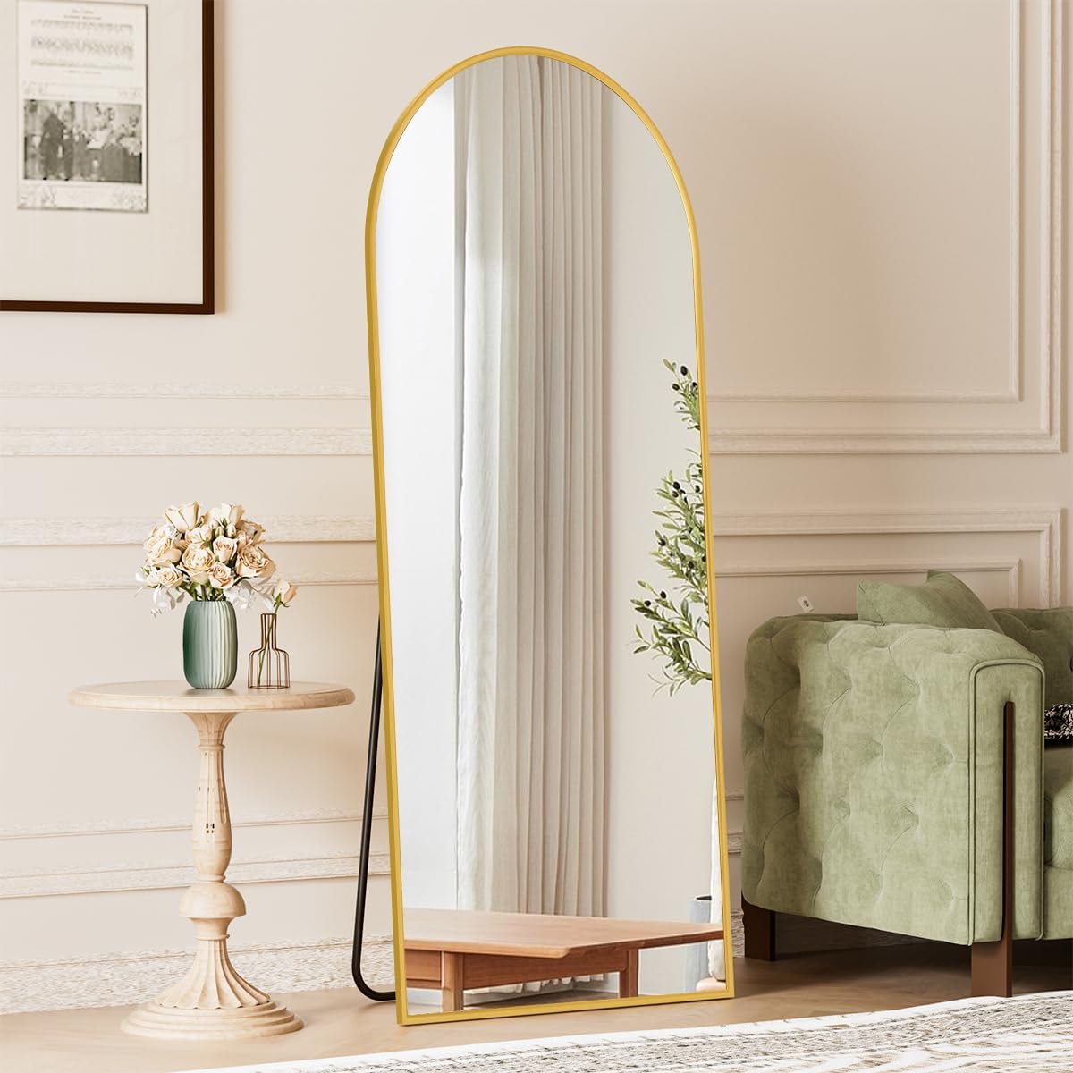 XRAMFY 56"x21" Arched Full Length Mirror Floor Mirrors with Aluminum Alloy Frame Free-Standing Wall Mounted Floor Mirrors or Large Dressing Mirror, Black Mirror Full Length