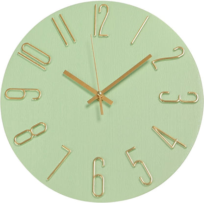 Wall Clock 12 Inch Silent Non-Ticking Imitation Wood Indoor Clock Round White Decor Clock Modern 3D Figures Quartz Wall Clocks for Home, Hotel, Office, School, Bedroom, Living Room, Kitchen