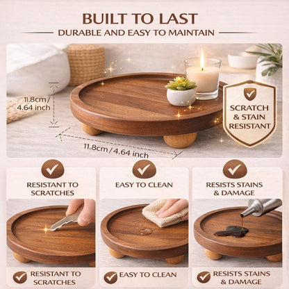 Wooden Riser for Display, 7 Inch Round Wood Riser Pedestal Stand, Small Round Wooden Tray & Wood Pedestal Tray, Elevated Tray for Candles Plants Bottles Vases, Farmhouse Tabletop Entry Table Centerpiece Decor