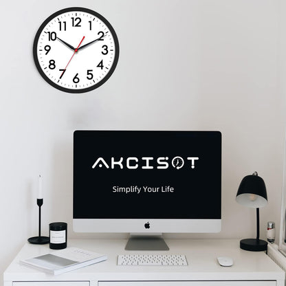 AKCISOT Wall Clock, Modern Small Wall Clocks Battery Operated 8 Inch, Silent Non-Ticking Analog Classic for Office, Home, Bathroom, Kitchen, Bedroom, School(Black)