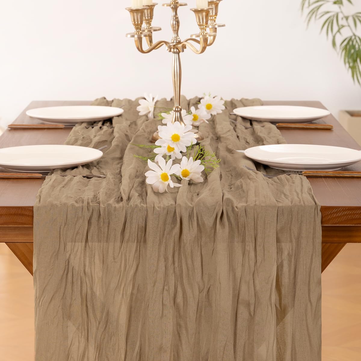 Socomi 3pcs Sage Green Cheesecloth Table Runner Summer Boho Rustic Gauze 120 inch 10FT Cheese Cloth Sheer Runner for Wedding Party Baby Shower Home Decor Holiday Decorations