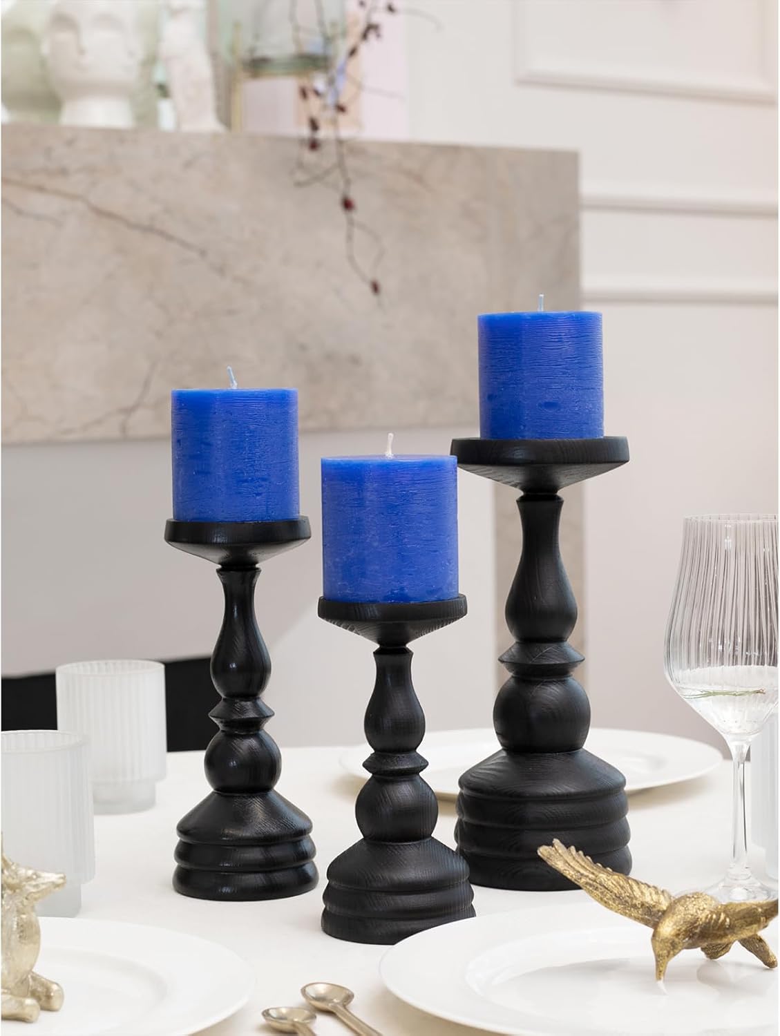 CANDWAX 3x4 inch Pillar Candles Set of 3 – Unscented Dripless Rustic Dark Blue Candles for Room Decor, Weddings, Centerpieces