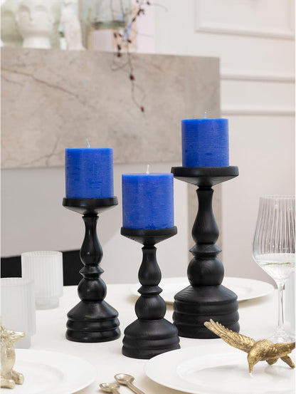 CANDWAX 3x4 inch Pillar Candles Set of 3 – Unscented Dripless Rustic Dark Blue Candles for Room Decor, Weddings, Centerpieces