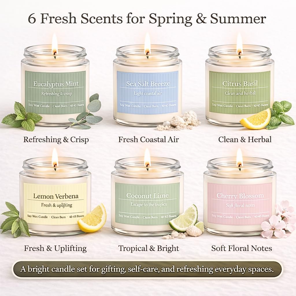 6 Pack Scented Candles Gift Set, Long Lasting Aromatherapy Candles for Home, 37.8 oz 300 Hour Burn, Lavender Jasmine Vanilla Sage Sandalwood Rose Eucalyptus Mint, Gifts for Women