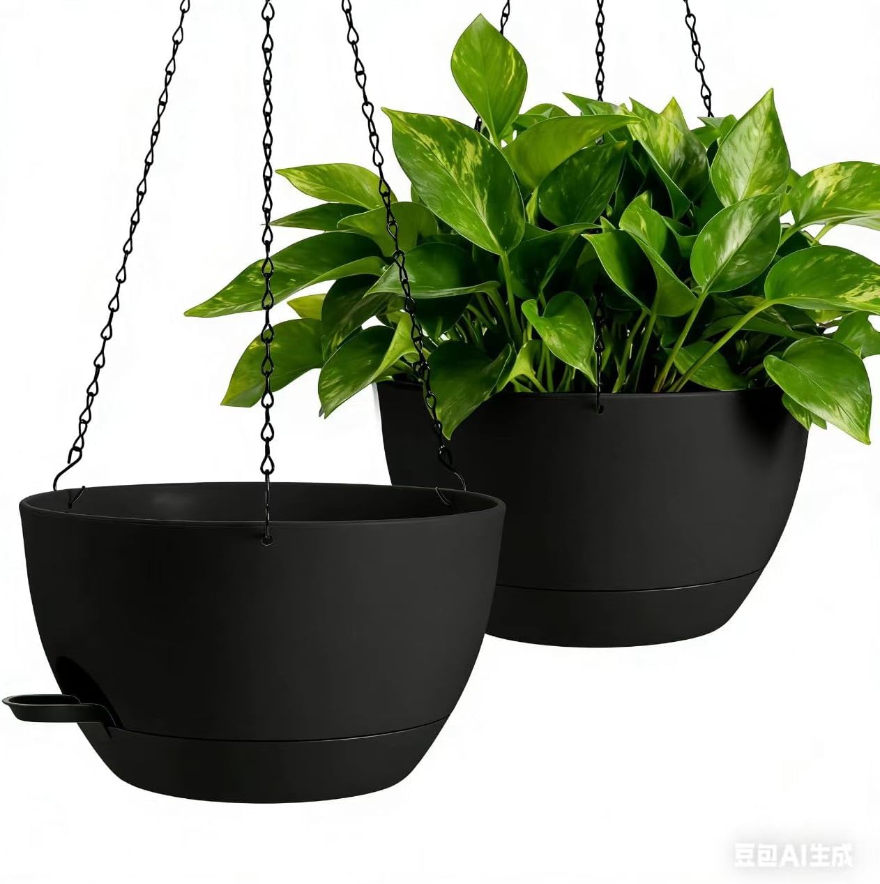 3-Piece Set of 10-Inch Hanging Planters with Automatic Watering System and Drip Tray, Includes Metal Chain, Suitable for Various Indoor and Outdoor Plants and Flowers, Green Brown