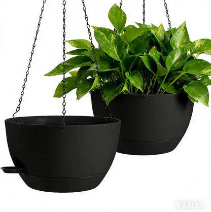 3-Piece Set of 10-Inch Hanging Planters with Automatic Watering System and Drip Tray, Includes Metal Chain, Suitable for Various Indoor and Outdoor Plants and Flowers, Green Brown
