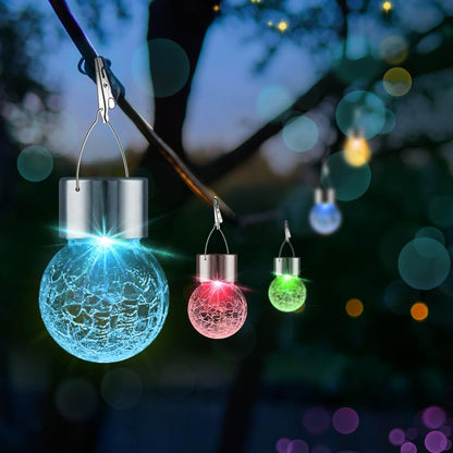 Solar Outdoor Lights Decorative 12 Pack, Hanging Solar Garden Lights Waterproof, Solar Powered Globe Cracked Glass Ball Lantern for Yard Patio Fence Tree Umbrella Holiday Decoration, Warm White