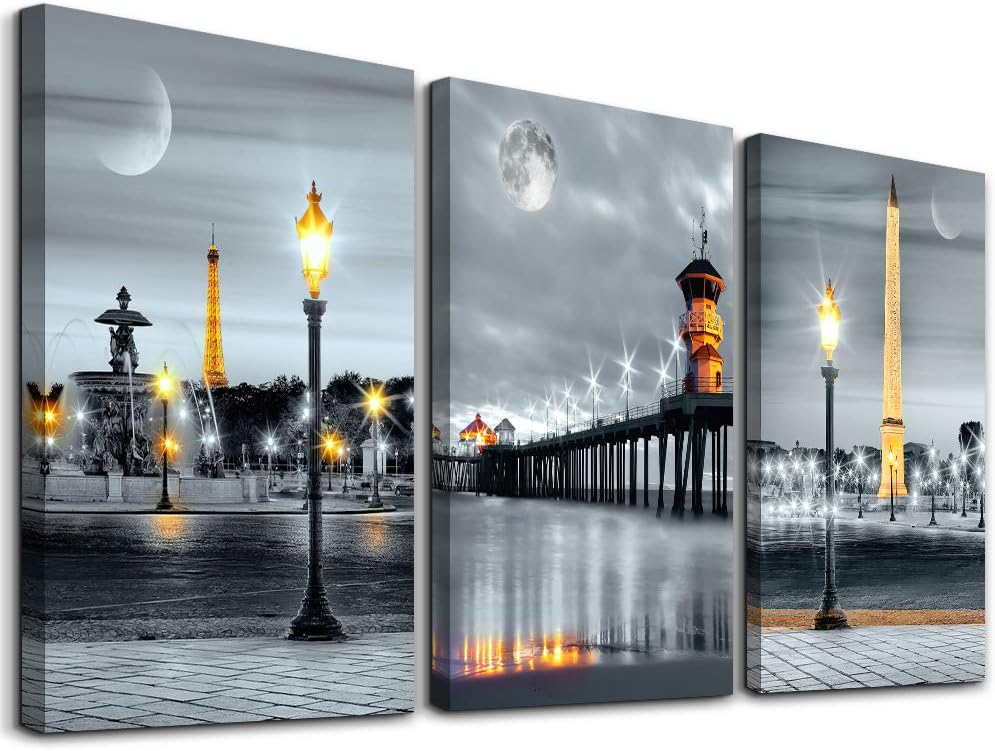 MHARTK66 Wall Art for Bedroom Wall Decor for Living Room Office Decor Abstract Mountain Aurora Landscape Painting 3 Piece Scenic Framed Canvas Art Prints Ready to Hang Kitchen Wall Pictures Home Decor