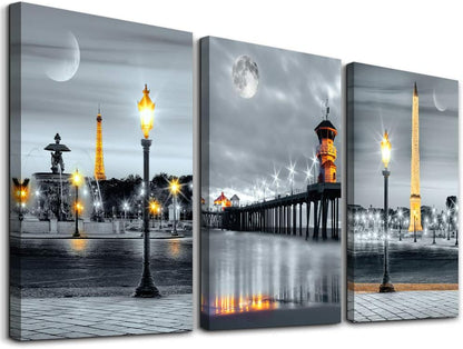 MHARTK66 Wall Art for Bedroom Wall Decor for Living Room Office Decor Abstract Mountain Aurora Landscape Painting 3 Piece Scenic Framed Canvas Art Prints Ready to Hang Kitchen Wall Pictures Home Decor
