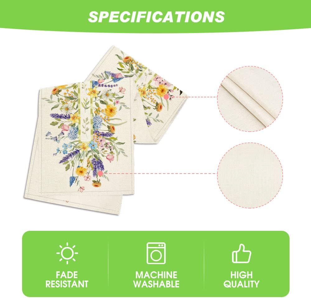 Artoid Mode Bloom Flowers Florals Lavender Summer Table Runner, Seasonal Spring Holiday Kitchen Dining Table Decoration for Home Party Indoor 13x72 Inch