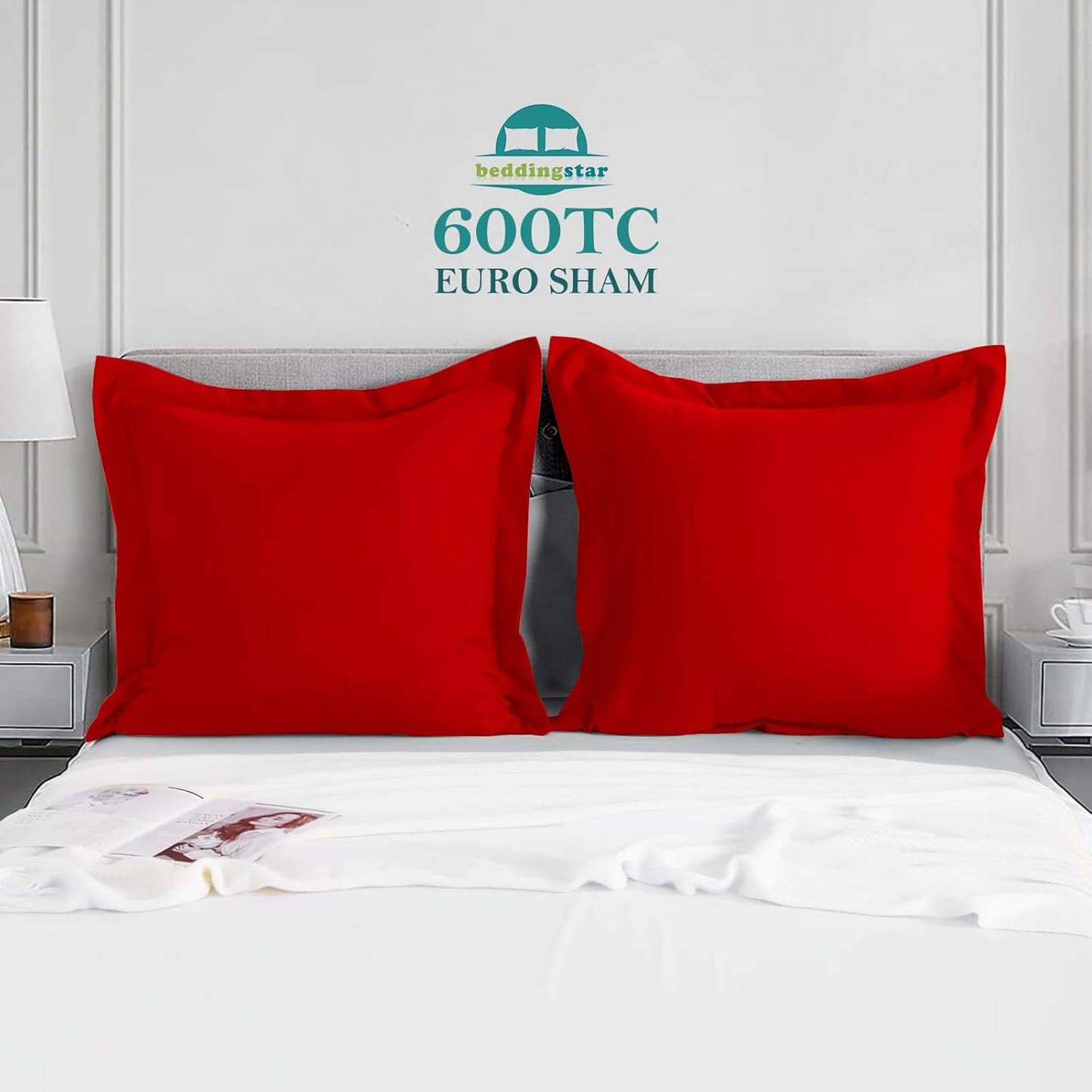 Euro Sham Covers 26x26 Set of 2 White 600 Thread Count 100% Egyptian Cotton Pack of 2 Euro 26x26 Pillow Covers Cushion Cover Cases Soft Skin Friendly European Size Decorative Square Pillow Shams
