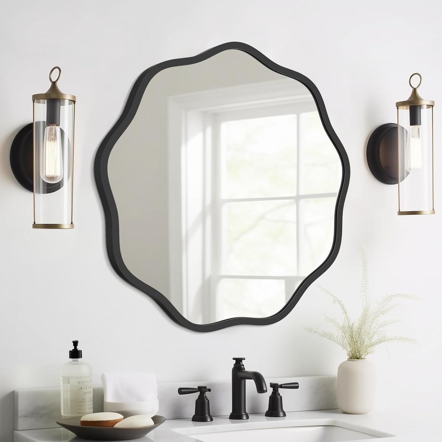 WallBeyond Round Wavy Mirror for Wall Decorative 24 inch, Modern Round Mirror Aluminum Frame for Bathroom Bedroom Living Room Home House Office Entryway, Gold