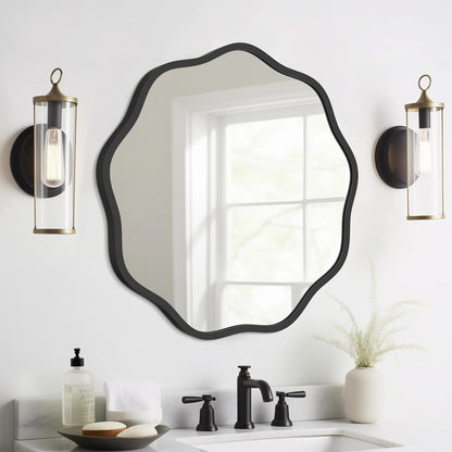 WallBeyond Round Wavy Mirror for Wall Decorative 24 inch, Modern Round Mirror Aluminum Frame for Bathroom Bedroom Living Room Home House Office Entryway, Gold