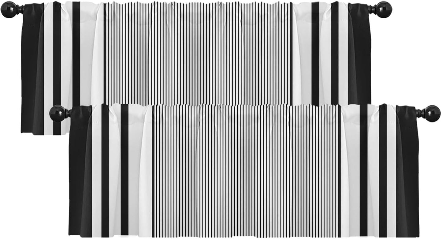 Emvency 2 Pack Dark Grey Valances Window Treatments, Gray Striped Abstract Blackout Drapes Adjustable Curtain for Windows Living Room Kitchen Over Sink, 52x18 Inch Rod Pocket Valances