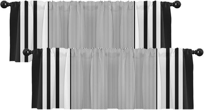 Emvency 2 Pack Dark Grey Valances Window Treatments, Gray Striped Abstract Blackout Drapes Adjustable Curtain for Windows Living Room Kitchen Over Sink, 52x18 Inch Rod Pocket Valances