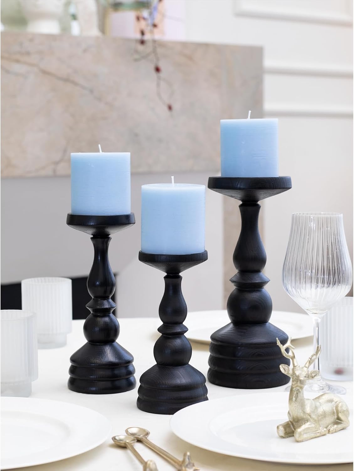 CANDWAX 3x4 inch Pillar Candles Set of 3 – Unscented Dripless Rustic Dark Blue Candles for Room Decor, Weddings, Centerpieces