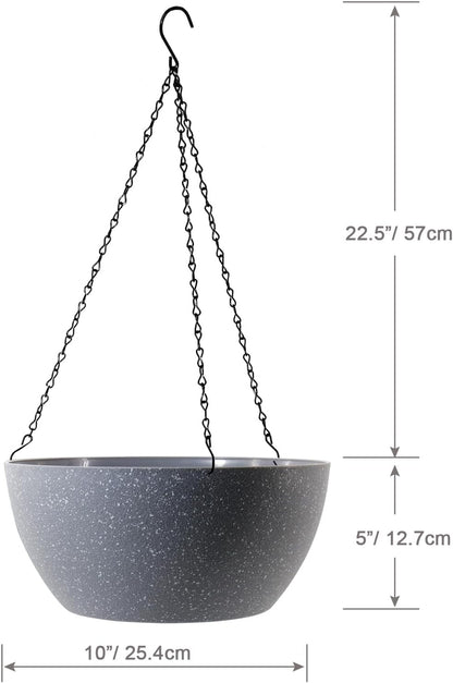 WSMKSZ 10 inch Hanging Planters for Outdoor Indoor Plants with Drainage Holes and Chain, 2 Pack Round Hanging Flower Pots for Garden Home Porch Decor, Black
