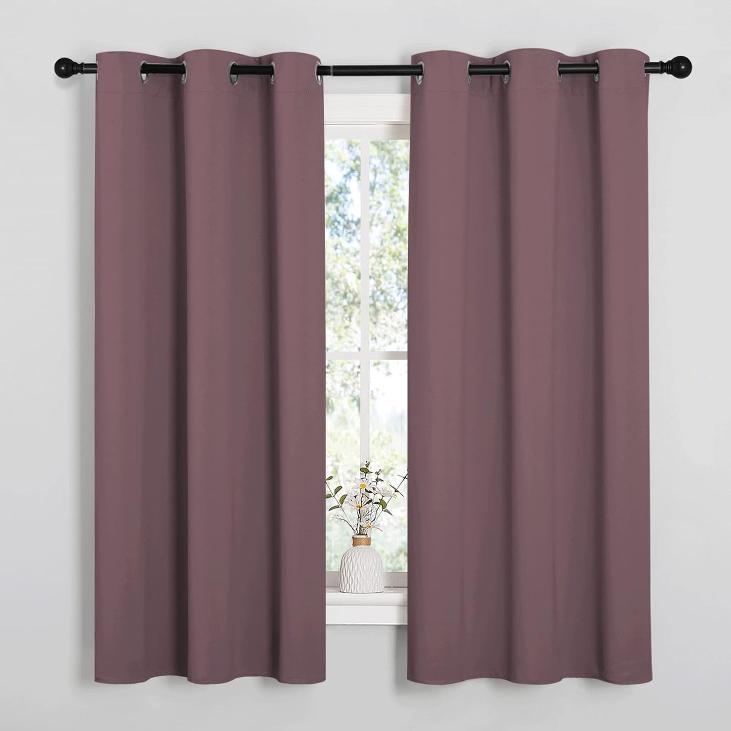 NICETOWN Halloween Pitch Black Solid Thermal Insulated Grommet Blackout Curtains/Drapes for Bedroom Window (2 Panels, 42 inches Wide by 63 inches Long, Black) - Colors E