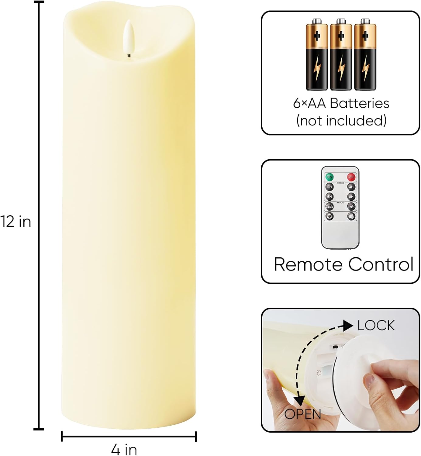 Homemory 6"x3" Outdoor Waterproof Flameless Candles, LED Candles, Battery Operated Candles with Remote and Timers, Electric Fake Plastic Pillar Candles, Ivory White, Set of 2