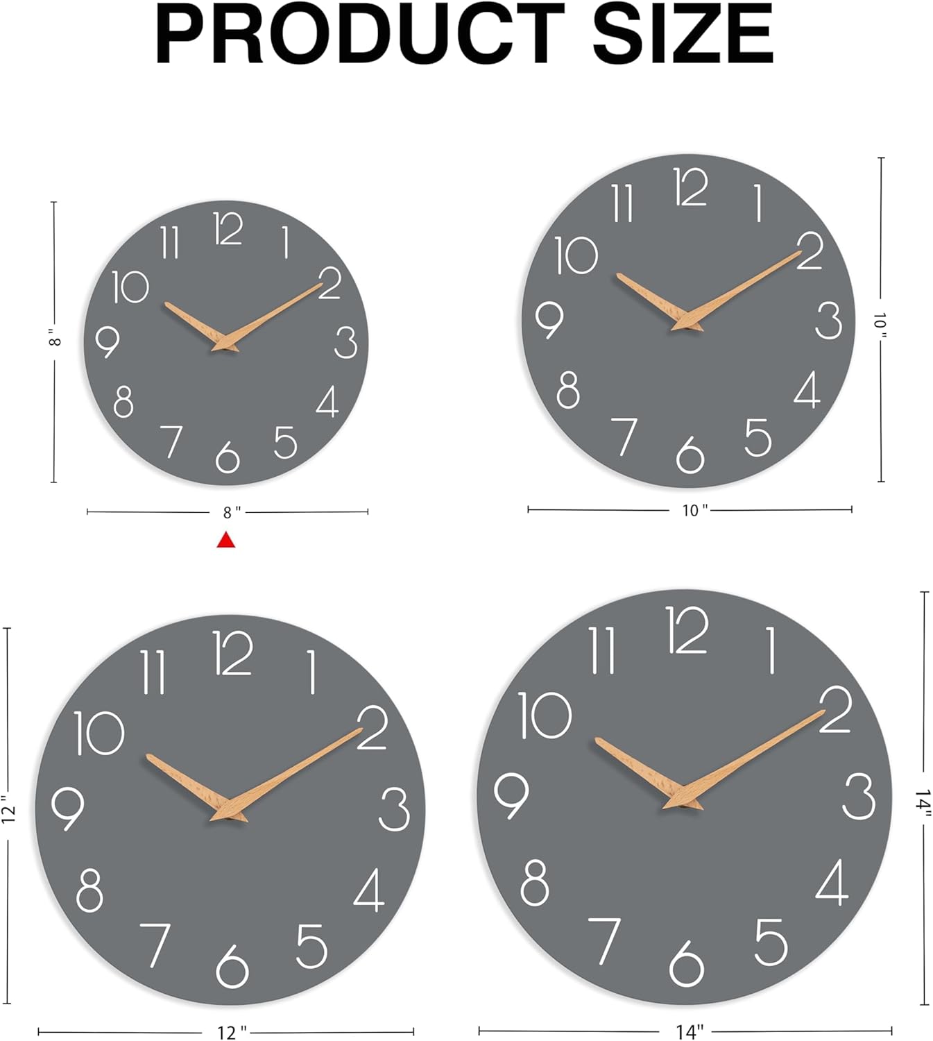 cicininc Wall Clock, Gray Silent Non-Ticking, Decorative Battery Operated Wall Clocks for Bedroom, Kitchen, Home, Office, School, Hotel (8 Inch)