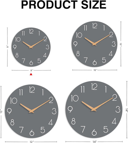 cicininc Wall Clock, Gray Silent Non-Ticking, Decorative Battery Operated Wall Clocks for Bedroom, Kitchen, Home, Office, School, Hotel (8 Inch)