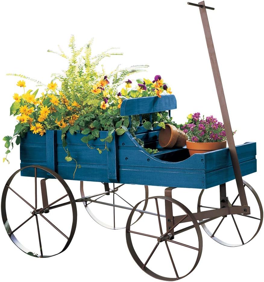 Collections Etc Amish Wagon Decorative Indoor/Outdoor Garden Backyard Planter, Red