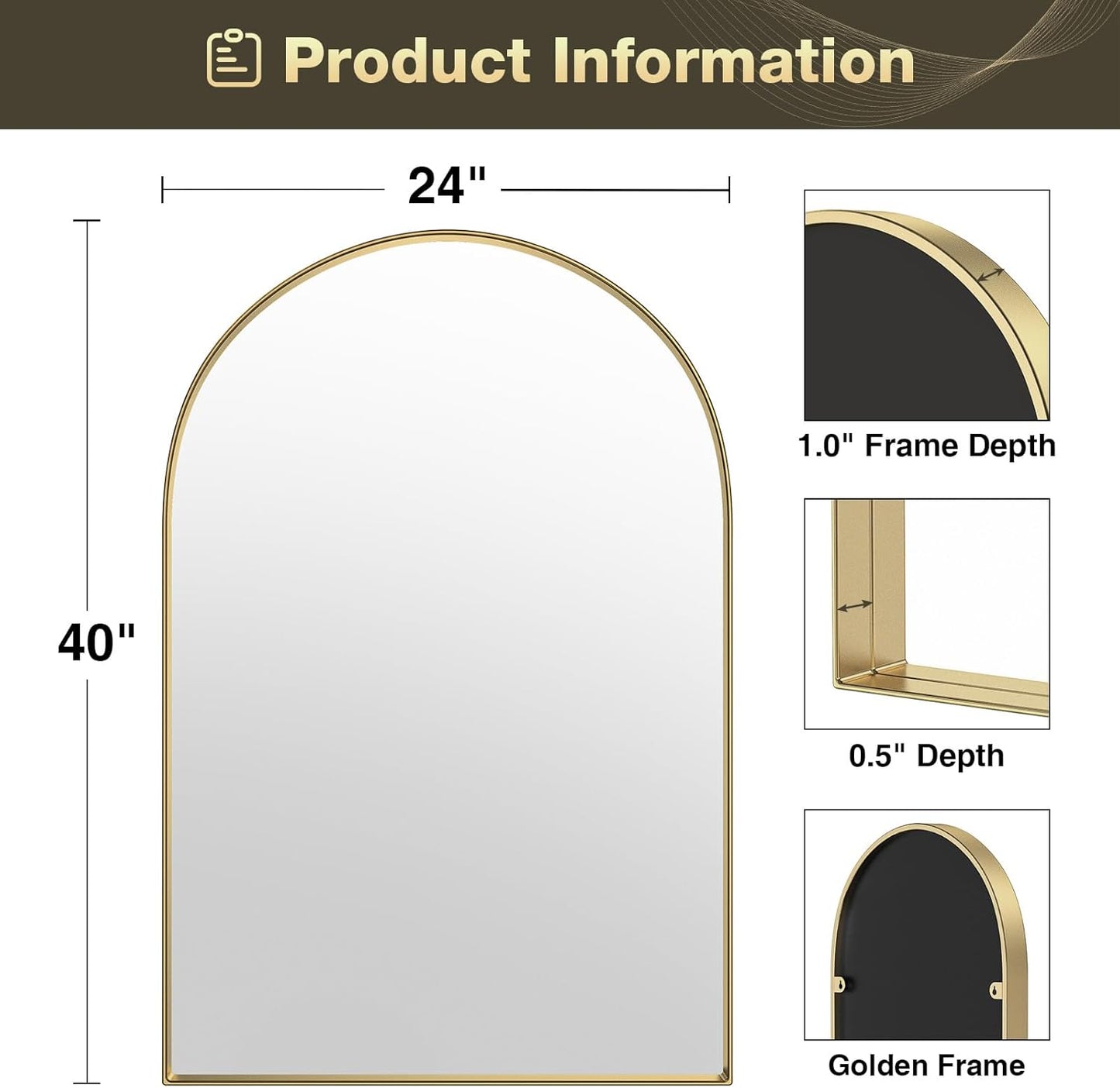 Brightify Arched Mirror, Arched Wall Mirror, 24 x 32 Inch Silver Arch Mirror, Metal Frame Silver Bathroom Mirror, Arched Top Bathroom Vanity Mirror for Living Room Bedroom Mantel Entryway Hallways