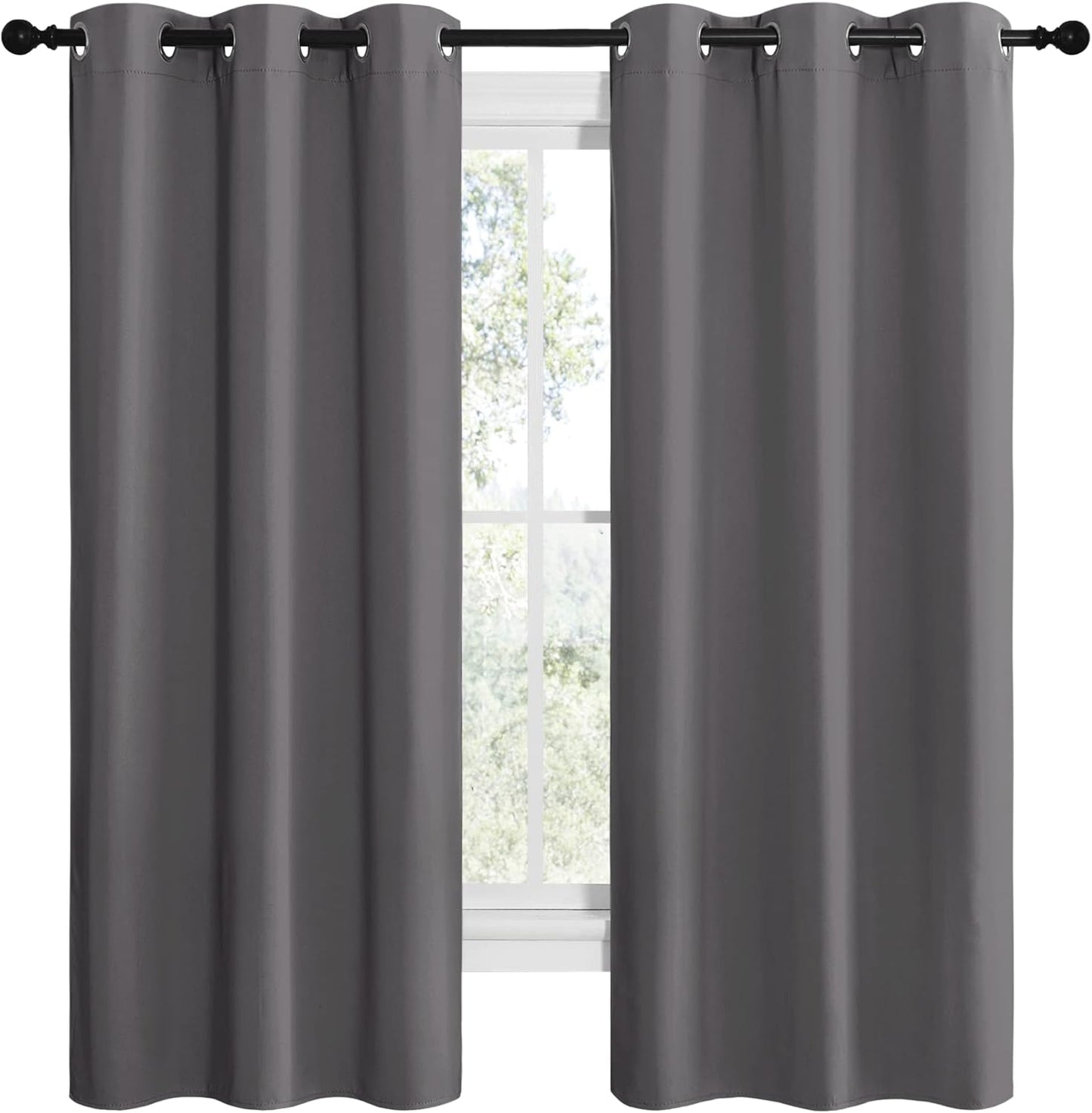 NICETOWN Halloween Pitch Black Solid Thermal Insulated Grommet Blackout Curtains/Drapes for Bedroom Window (2 Panels, 42 inches Wide by 63 inches Long, Black) - Colors E