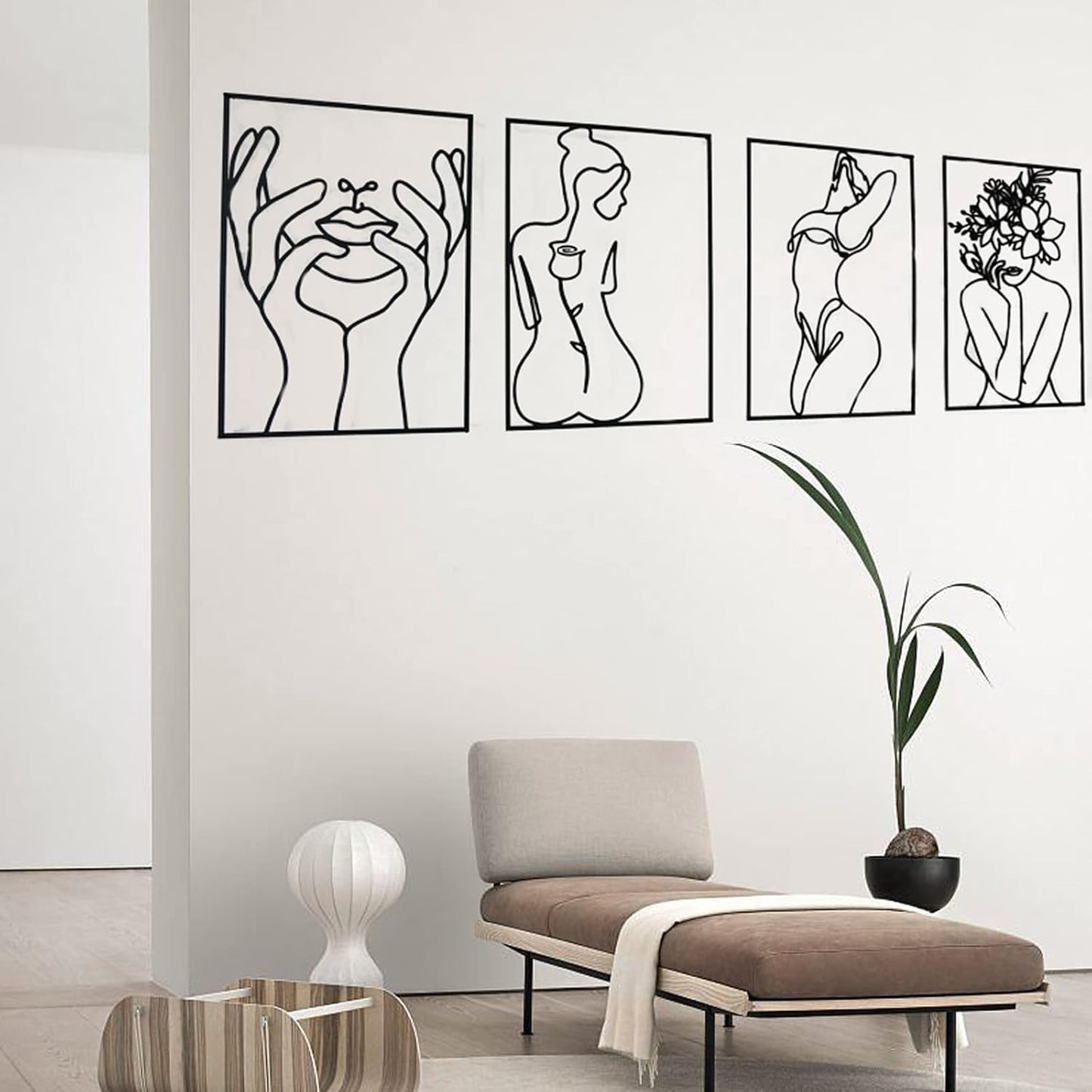 Glamativity 4 Pack Gold Wall Art Decor, Minimalist Single Line Real Metal Wall Art, Woman's Body Shape Abstract Wall Art (Gold Classic Style, 17 x 11.8'')