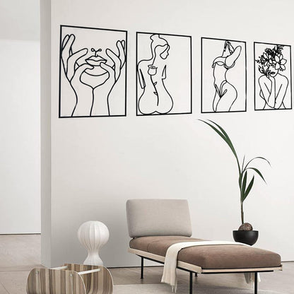 Glamativity 4 Pack Gold Wall Art Decor, Minimalist Single Line Real Metal Wall Art, Woman's Body Shape Abstract Wall Art (Gold Classic Style, 17 x 11.8'')