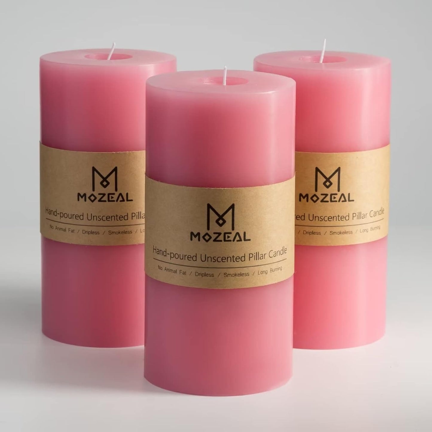 MOZEAL 3" x 4" Hand-Poured Unscented Candle,Dripless Pillar Candle Set of 3,Long Clean Burning,Approx 72 Hours Burn Time,Rustic Country Style,Wedding,Dinner,Christmas and Home Decor,White
