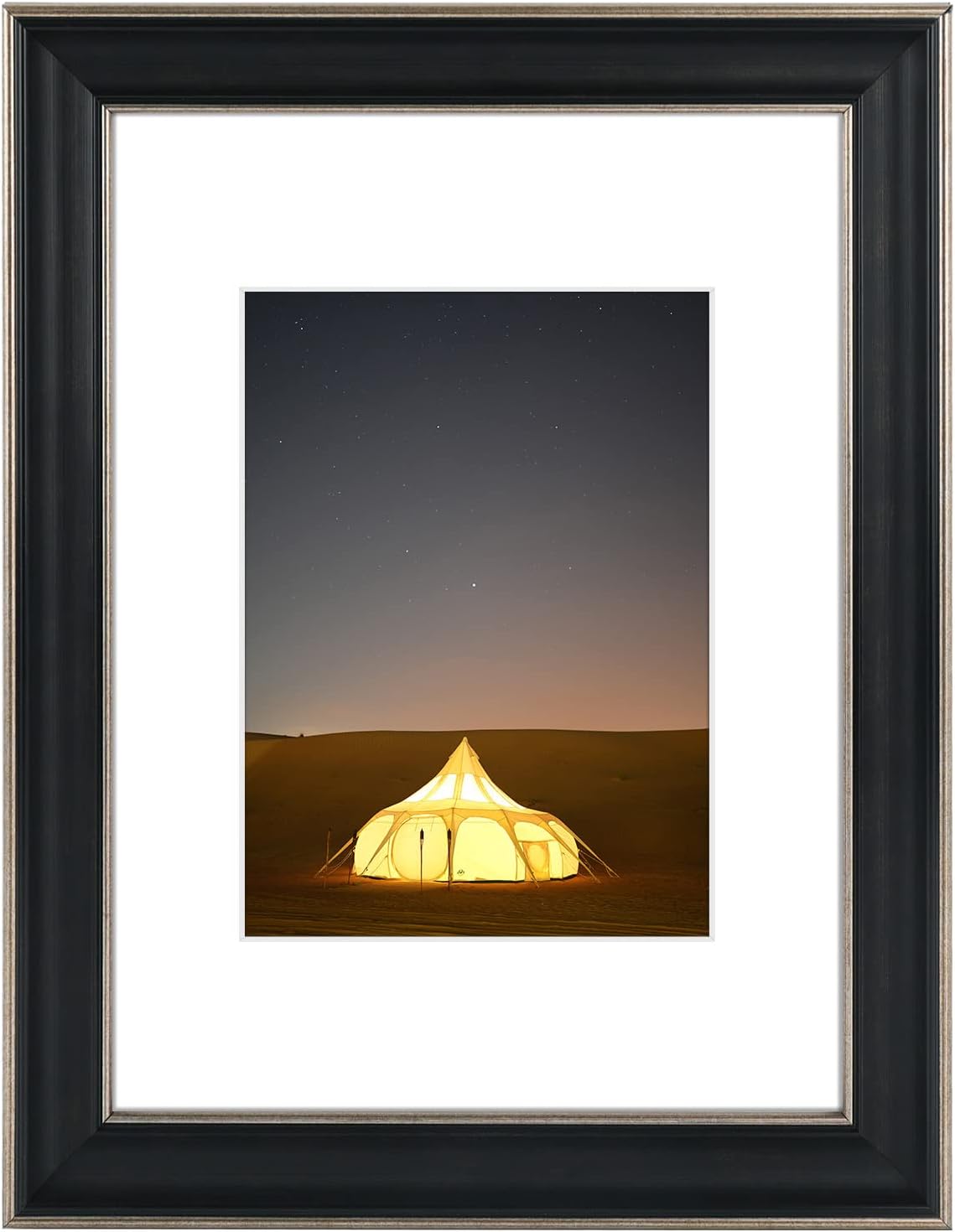 Golden State Art, 11x14 Photo Frame with Mat for Pictures 8x10 and Real Glass (Dark Gold Brown & Bronze Pewter Panel with White Color Mat, 1.25 Inch Frame Border)