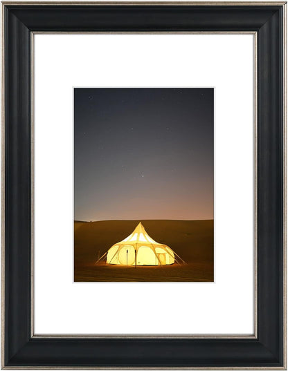 Golden State Art, 11x14 Photo Frame with Mat for Pictures 8x10 and Real Glass (Dark Gold Brown & Bronze Pewter Panel with White Color Mat, 1.25 Inch Frame Border)