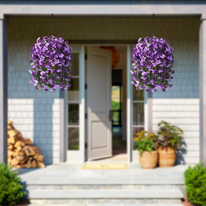 INQCMY Artificial Fake Hanging Plants Flowers Basket for Spring Summer Outdoor Outside Decoration,Faux Silk Begonia Flower in Planter Look Real UV Resistant for Home Porch Patio Balcony Yard Decor