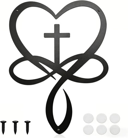 SOPEOZAM Infinity Heart Cross Wall Decor, 18x13 Inches Metal Infinity Heart Wall Art Decor Cross for Bedroom, Living Room, Home, Bathroom, Wall Crosses Decor, Black