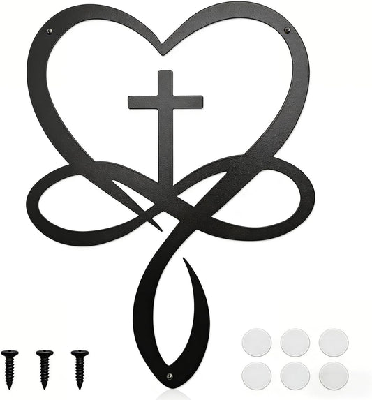 SOPEOZAM Infinity Heart Cross Wall Decor, 18x13 Inches Metal Infinity Heart Wall Art Decor Cross for Bedroom, Living Room, Home, Bathroom, Wall Crosses Decor, Black