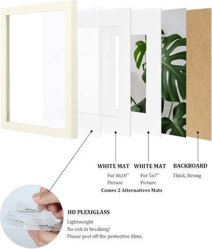 Egofine 8x10 Picture Frames Set of 4, Made of Solid Wood Covered by Plexiglass 4x6 and 5x7 with Mat or 8x10 without Mat, for Table Top Display and Wall Mounting Photo Frame Black