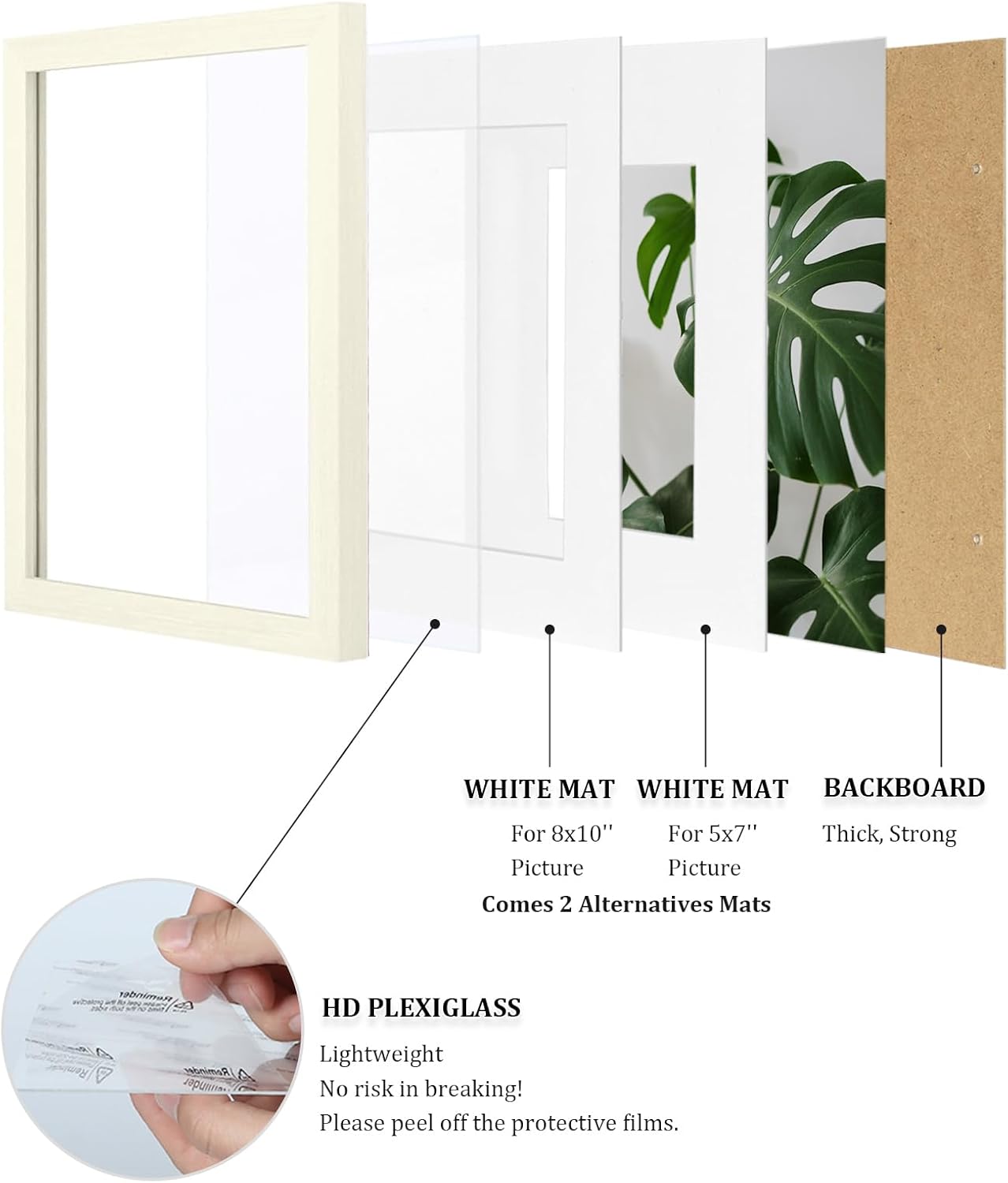 Egofine 12x16 Picture Frame Black, Covered by Plexiglass Made of Solid Wood, Display Pictures 9x12 and 11x14 with Mat or 12x16 Without Mat, for Wall Mounting Photo Frame - Colors A