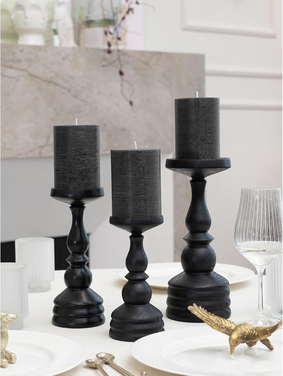 CANDWAX 3x4 inch Pillar Candles Set of 3 – Unscented Dripless Rustic Dark Blue Candles for Room Decor, Weddings, Centerpieces