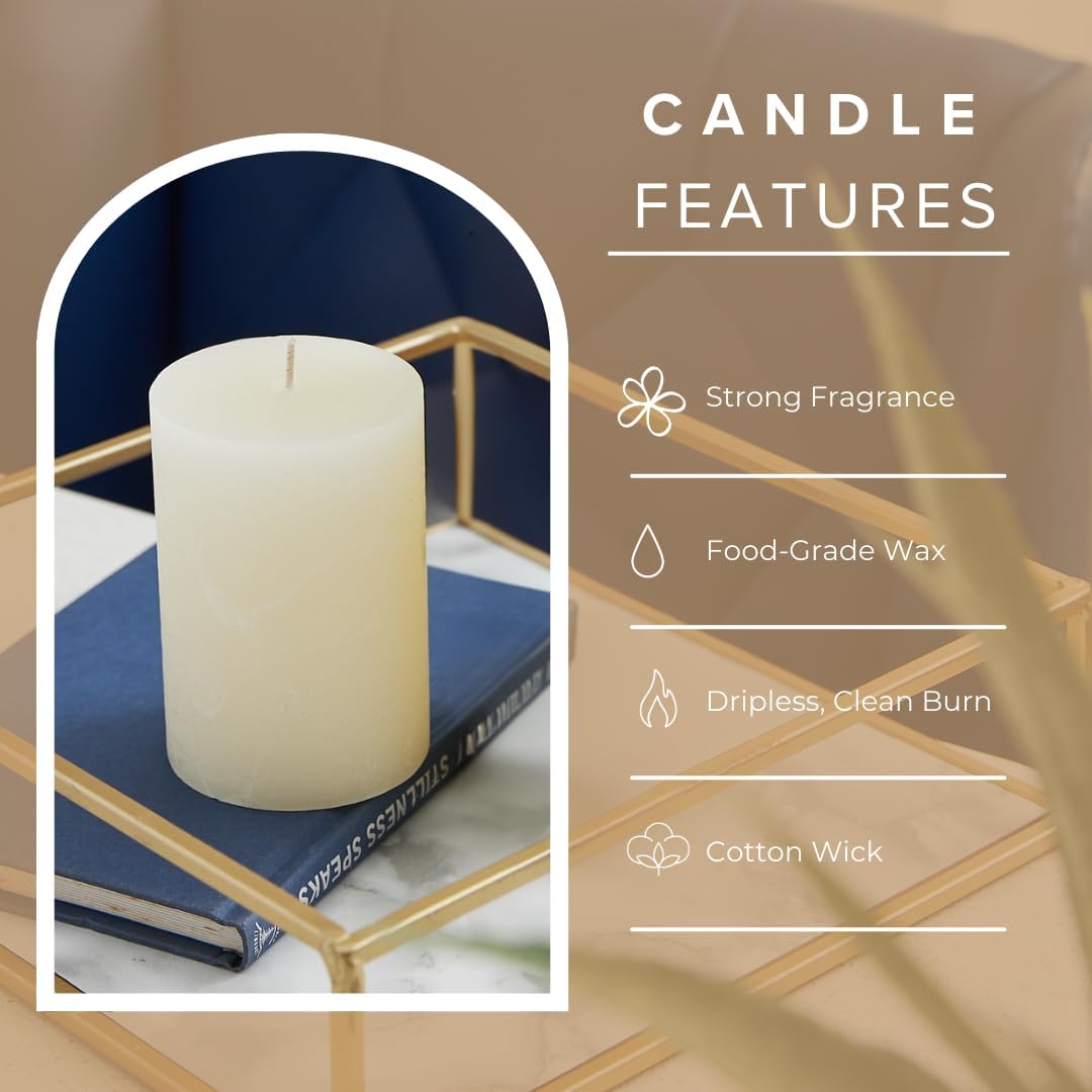 Simply Soson Warm Vanilla Scented Candle Set - 3x6 Ivory Pillar Candles for Home, Aromatherapy, Women, Fall