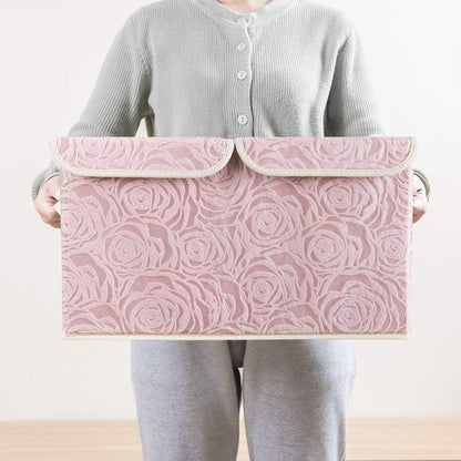 PRANDOM Larger Collapsible Storage Bin with Lid [1-Pack] Fabric Decorative Storage Box Cube Organizer Container Baskes with Handles Divider for Bedroom Closet Living Room Pink 17.7x11.8x11.8 Inch