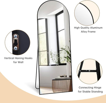 Dewfig Arched Full Length Mirror, 76"x34" Large Floor Mirror, Full Body Mirrors for Leaning or Hanging, Standing Mirrors for Bedroom, Living Room,Dressing Room, Aluminum Alloy Frame, Black