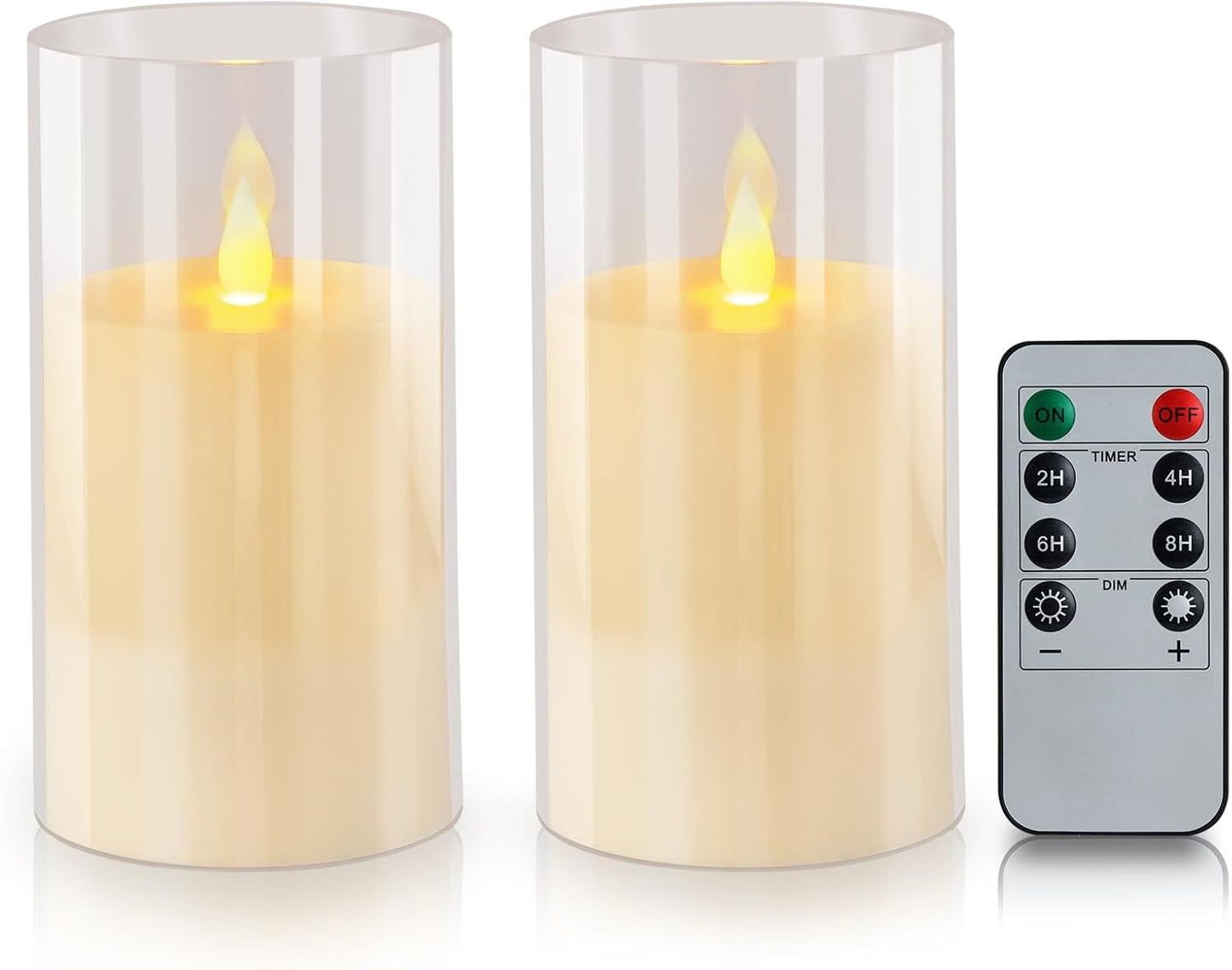 wemarry Flameless Candles 4" 5" 6" Acrylic Glass Pillars 3" Diameter Battery Operated Flickering Candles Include 8-Key Remote with Timer Function 400+ Hours (Gray, Warm Light 3 Pack)