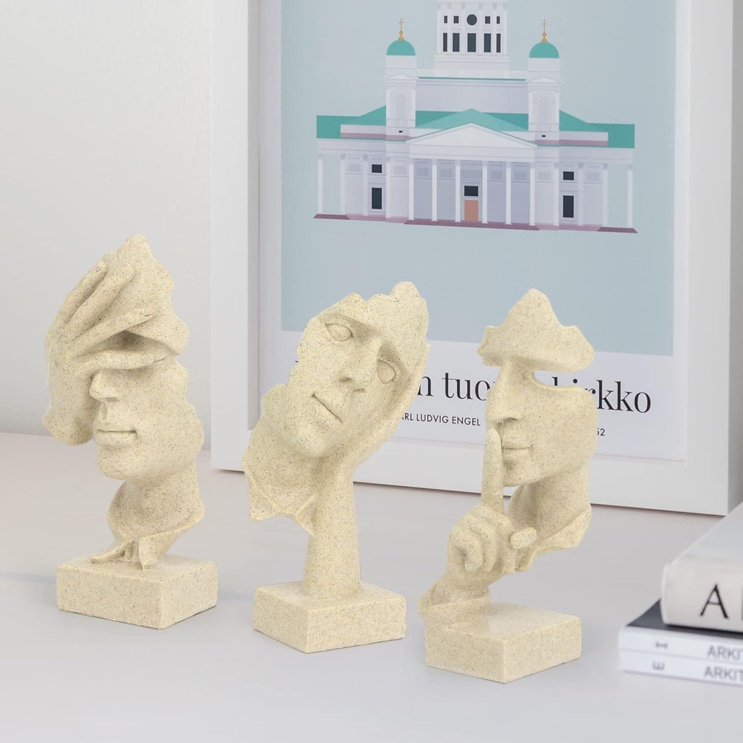 3 Pcs Thinker Statue,Modern Home Resin Sculptures,Collectible Figurines for Home Office Bookshelf Desktop Decor(Black)