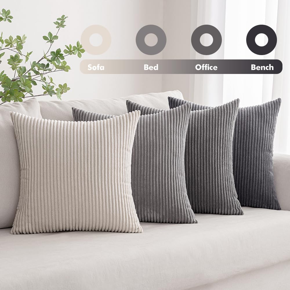 MIULEE Boho Farmhouse Sage Green Throw Pillow Covers 18x18 Inch Set of 4 Mordern Nordic Cushion Covers Soft Corduroy Spring Home Decor for Couch Bed Sofa Living Room Forest Green