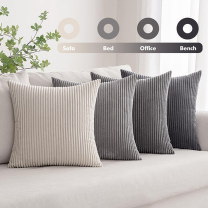 MIULEE Boho Farmhouse Sage Green Throw Pillow Covers 18x18 Inch Set of 4 Mordern Nordic Cushion Covers Soft Corduroy Spring Home Decor for Couch Bed Sofa Living Room Forest Green
