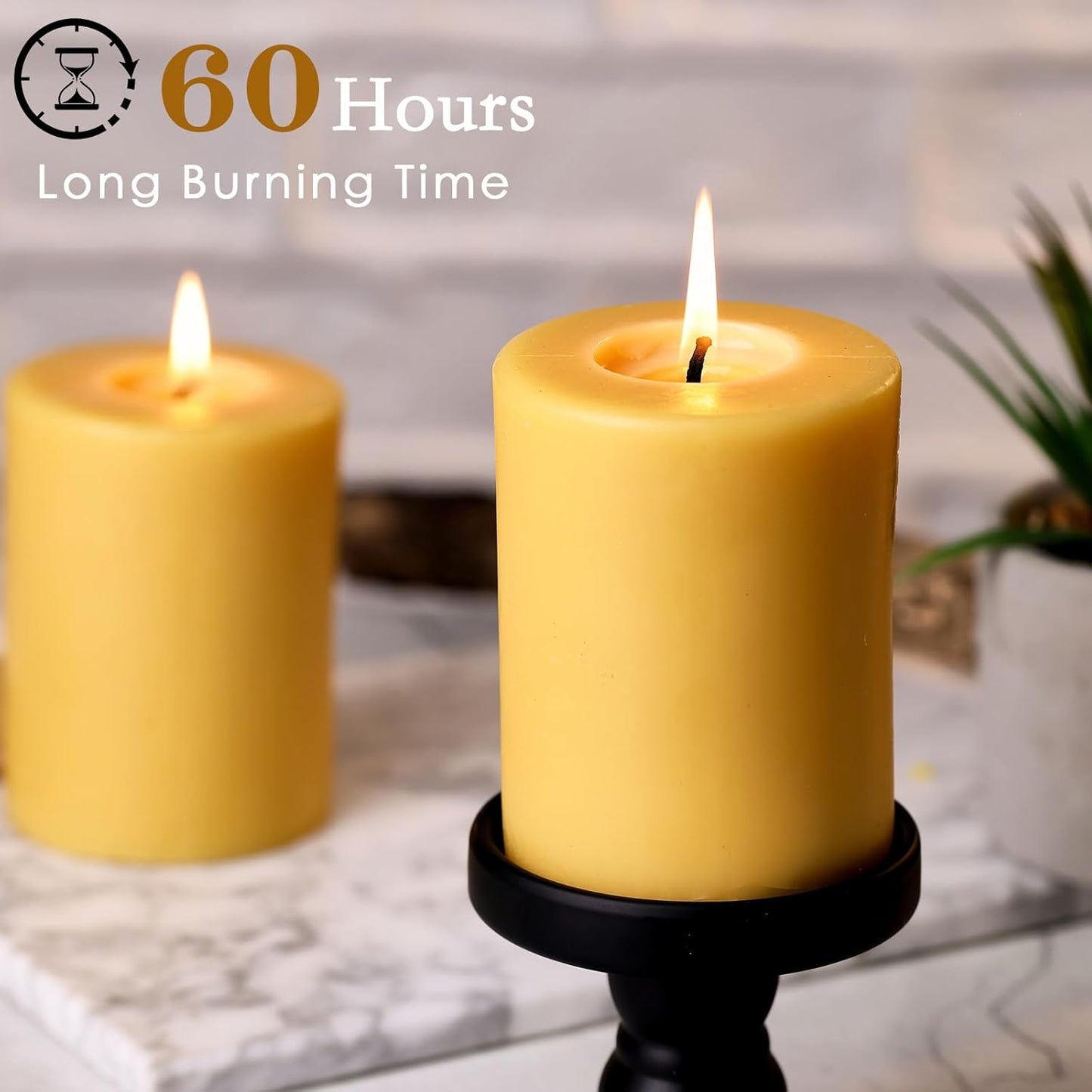 2x5 Inch Beeswax Candles, 4 Packs, 100% Natural Beeswax Pillar Candles, 52 Hours Burn Time, Pure Emergency Candle Long Burning for Home Decor, Gift Sending, Smokeless & Dripless