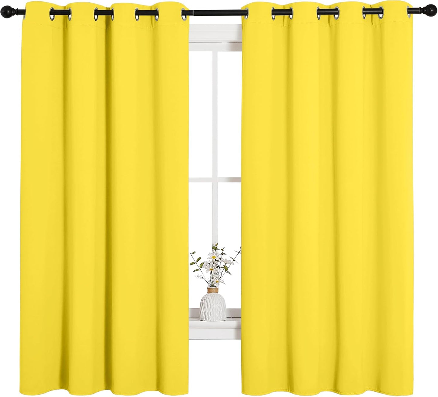 NICETOWN Halloween Pitch Black Solid Thermal Insulated Grommet Blackout Curtains/Drapes for Bedroom Window (2 Panels, 42 inches Wide by 63 inches Long, Black) - Colors C