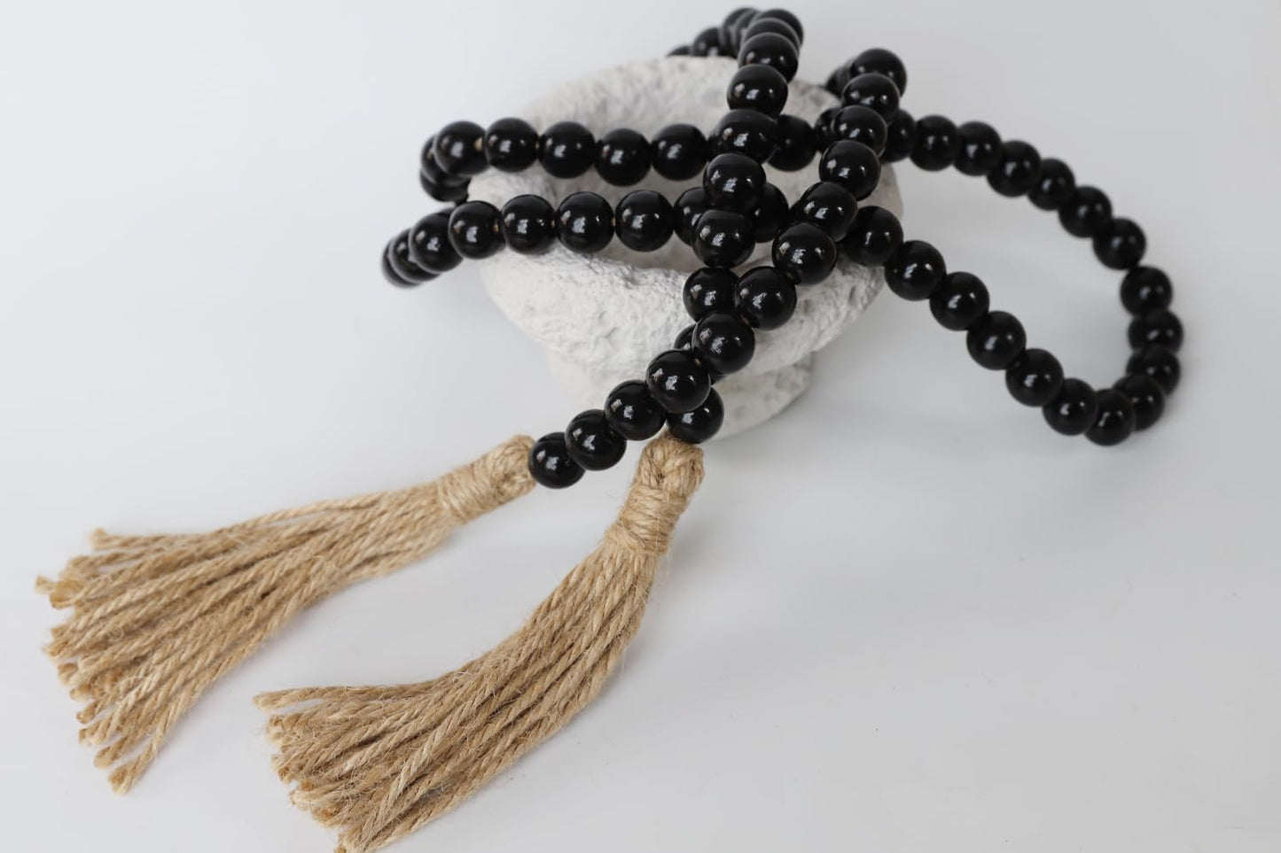 Boho Decor Wood Beads Garland Farmhouse Wall Hanging Decorations Natural Wooden Bead Tassel Decorative for Coffee Table Christmas and Prayer (Nature, 58")
